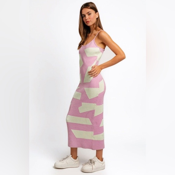 NWT-Abstract Printed Sweater Comfy Maxi Dress - Picture 3 of 7